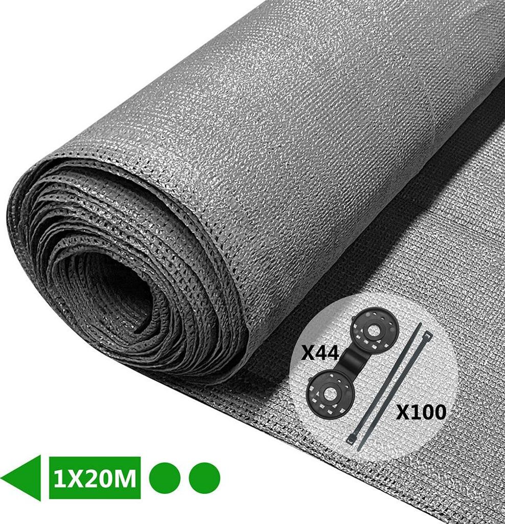 VOUNOT Zaunblende 1×20m, Sichtschutz Zaun 90 g/m² HDPE Schattiernetz, Grau