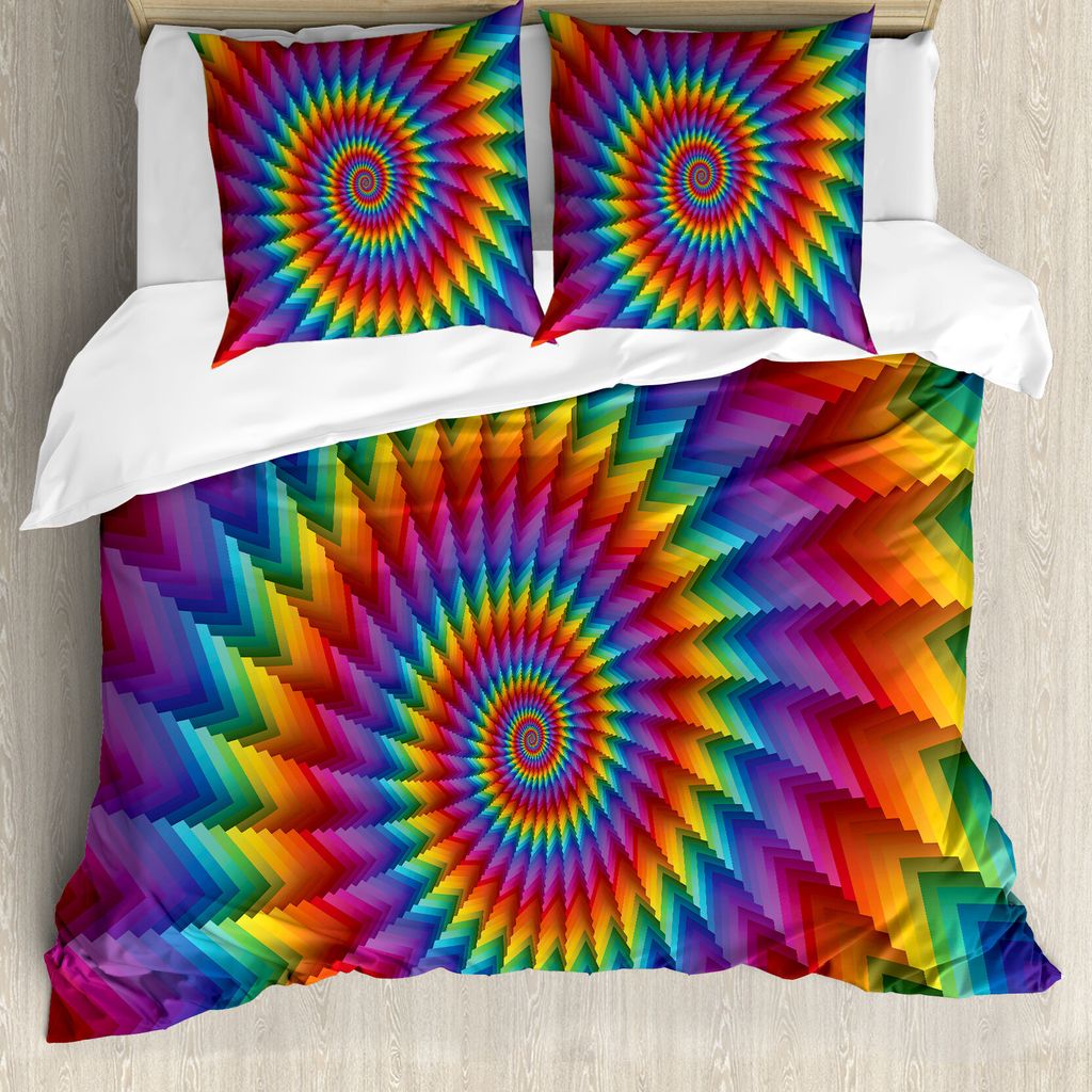ABAKUHAUS Trippy Bettbezug, Vibrierende Regenbogen-Spirale, Milbensicher Allergiker geeignet mit Kissenbezügen, 200 cm x 200 cm - 80 x 80 cm, Mehr...