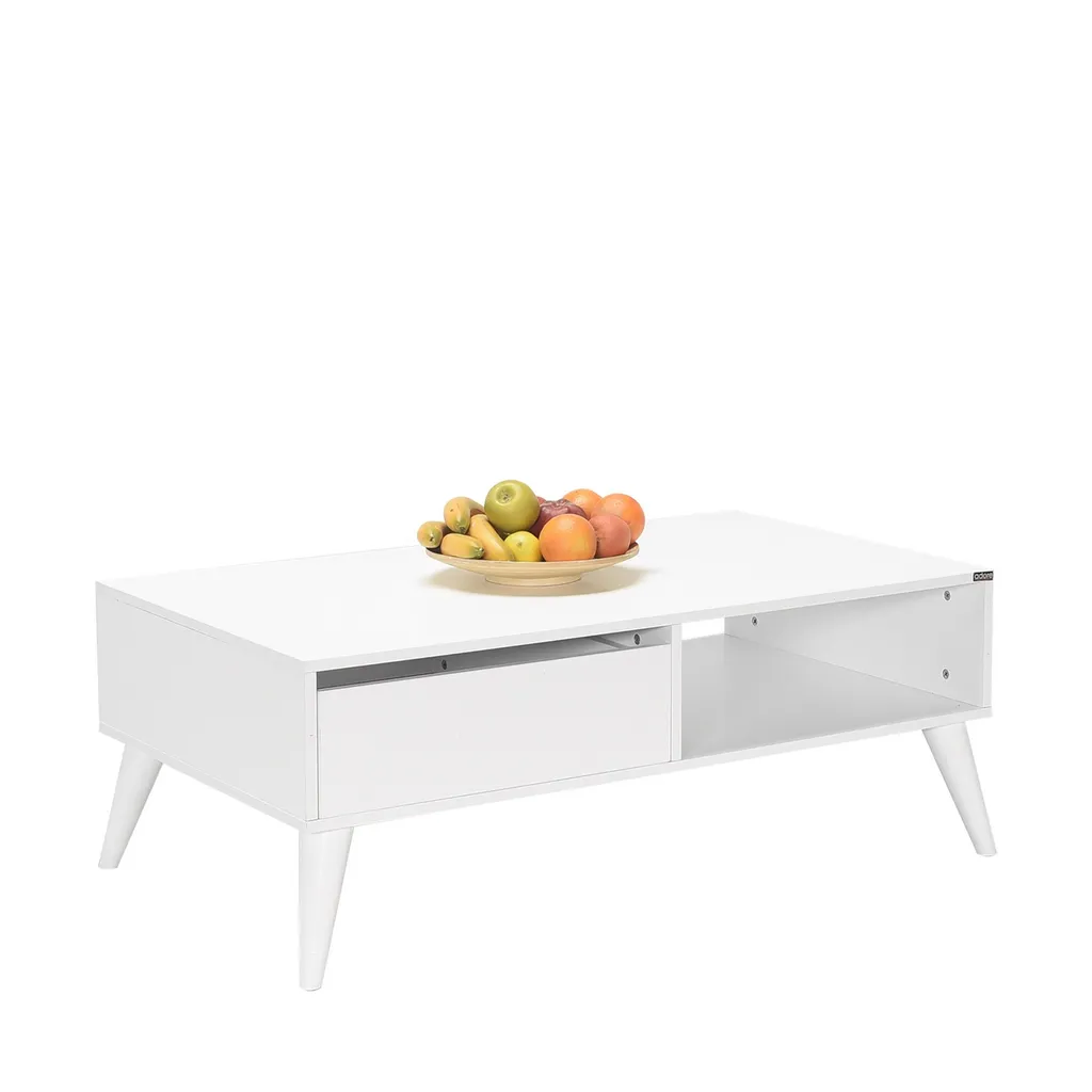 Table Basse Rectangulaire Blanche 110 cm en Bois Mélaminé Haute Densité