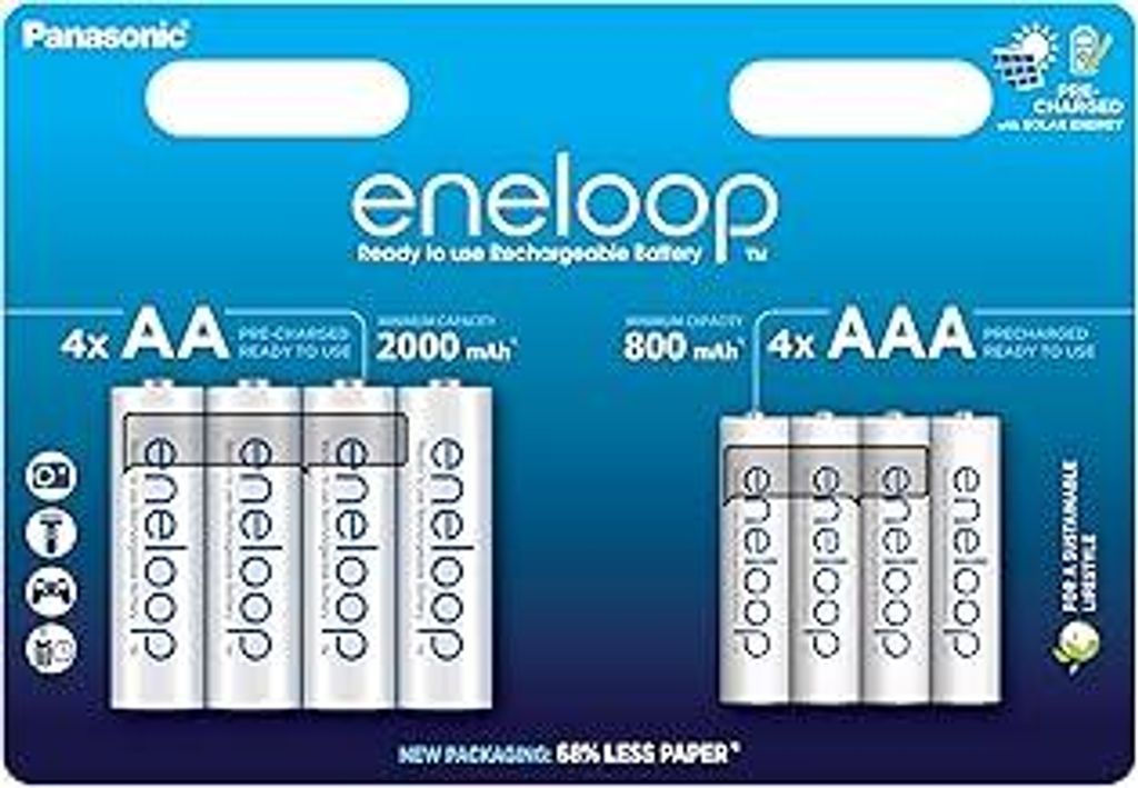 eneloop, AA/Mignon + AAA/Micro NI-MH Akku, 8er-Pack, Kapazität mit min. 2000 + 800 mAh, Ready-to-Use NI-MH Akkus, bis zu 2000 Mal wiederaufladbar,...