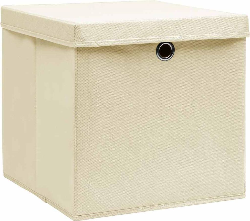 vidaXL Úložné boxy s vekom 10 ks Krémová 32x32x32 cm Látka Obrázok produktu 
