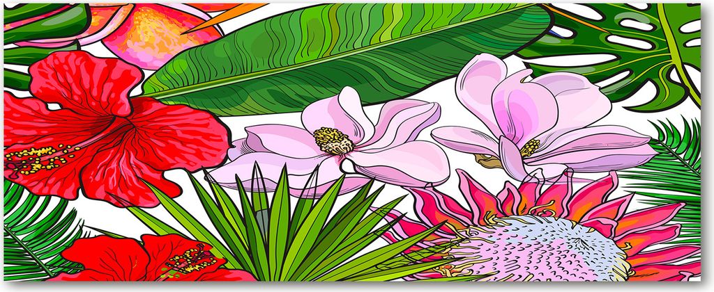 Tulup Küchenrückwand Spritzschutz aus Glas -125x50 -Spritzschutz auf gehärtetes Glas Deko Blumen & Pflanzen Hawaii Blumen