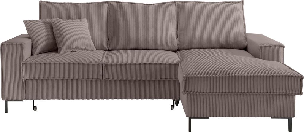 Polsterecke >Rube< Schlaffunktion, Stauraum, Cord grau-braun - 240x92x150 (BxHxT)
