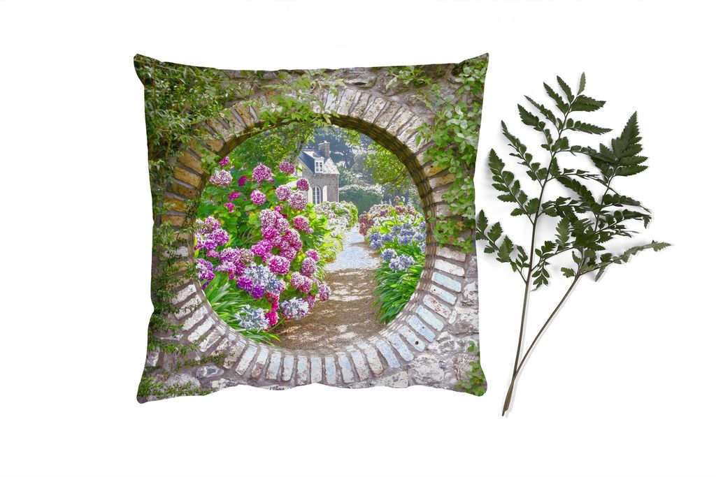 MuchoWow Zierkissen Sofakissen Wohnzimmer Dekokissen 50x50 cm Transparent - Blumen - Hortensie - Sommer - Komfort - Sofakissen