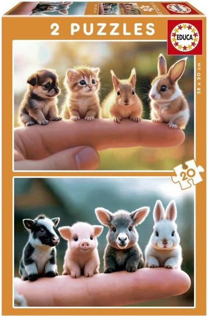 Puzzle, EDUCA Bébés Animaux, 2 x 20 Teile, 28 x 20 cm, ab 24 Monaten