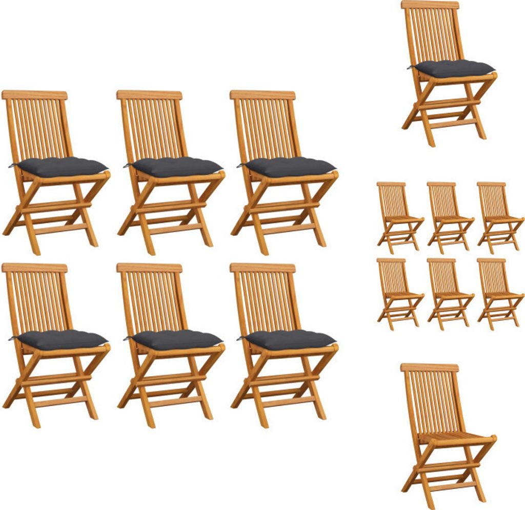 vidaXL Gartenstühle mit Anthrazit Kissen 6 Stk. Massivholz Teak - Gartenstühle