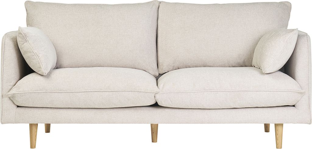 Miliboo - Skandinavisches Sofa aus beigem Stoff mit Samteffekt und hellem Holz 3-Sitzer CLAYTON