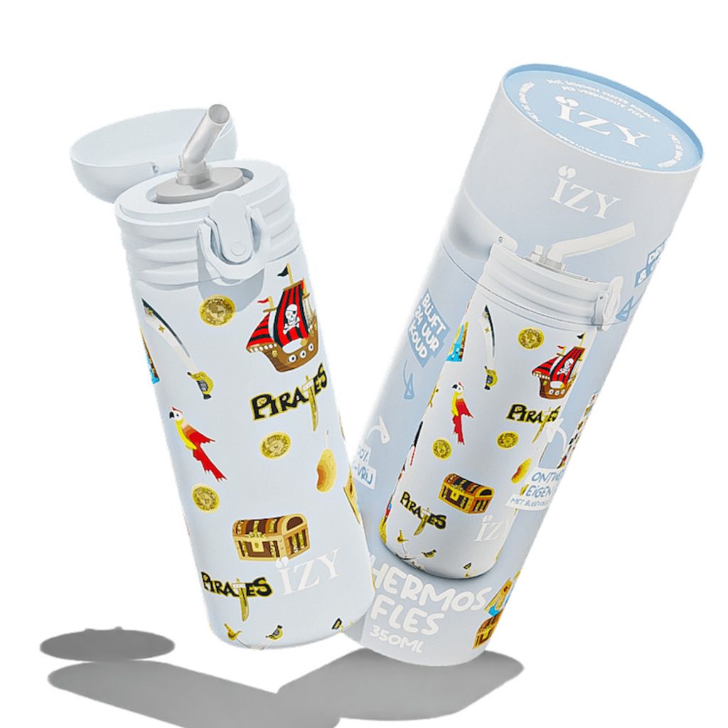 IZY Trinkflasche, Blau, Wasserspende, Trinkflasche Kinder, Wasserflasche mit Strohhalm, Thermobecher, BPA-frei, Trinkflasche aus rostfreiem Stahl, ...