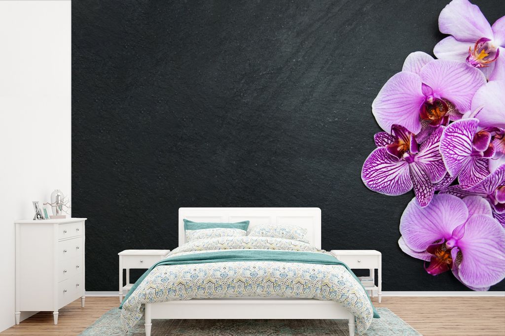 MuchoWow Fototapete für Wohnzimmer oder Schlafzimmer Wandtapete Vinyl Motivtapete Orchidee - Blumen - Rosa - Flora - 330x220 cm - Fototapeten