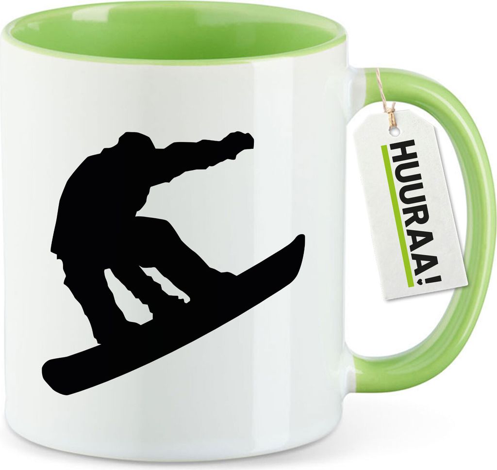 Huuraa Kaffeetasse Snowboarden Silhouette 330ml Grün Keramik Kaffeebecher Geschenkidee