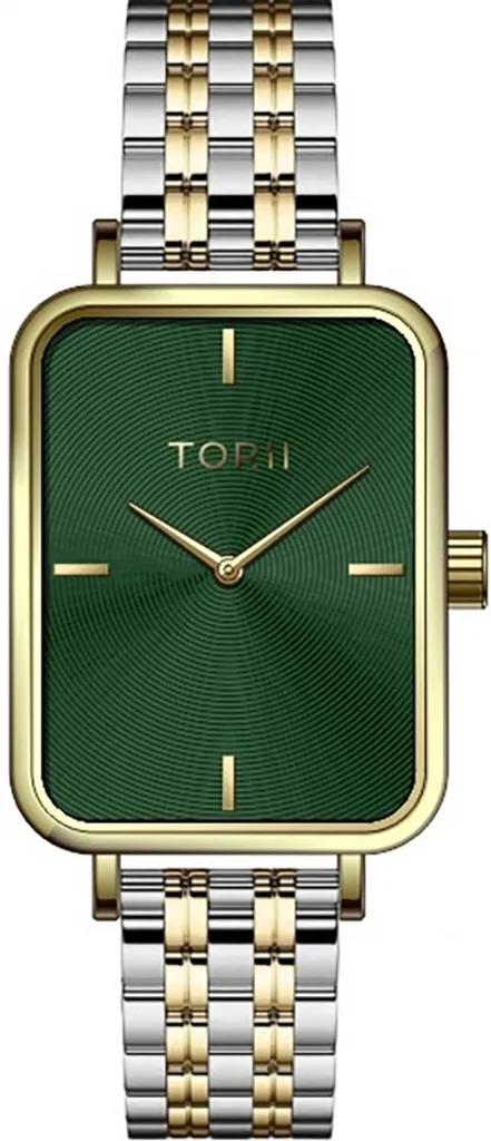 Montre-bracelet femme quartz en acier inoxydable avec cadran vert foncé