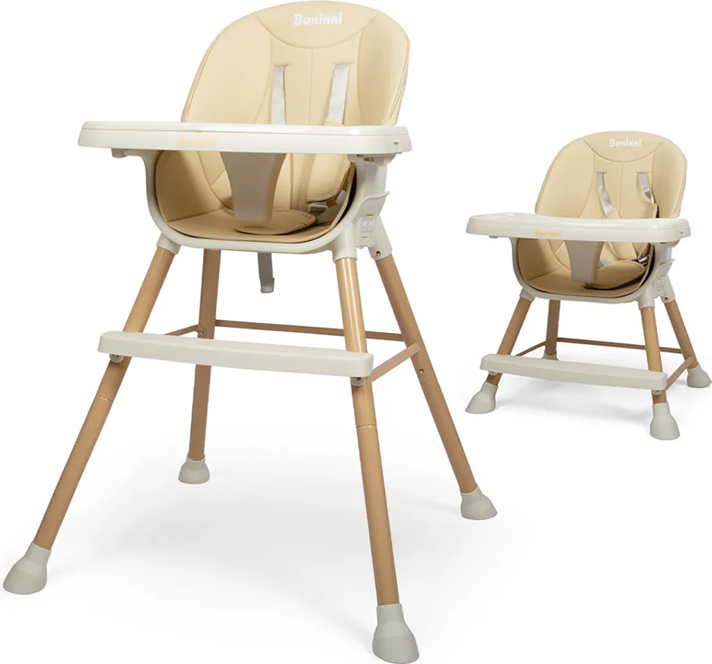 Baninni Inigo Beige - Chaise haute 4 en 1 avec plateau amovible réglable