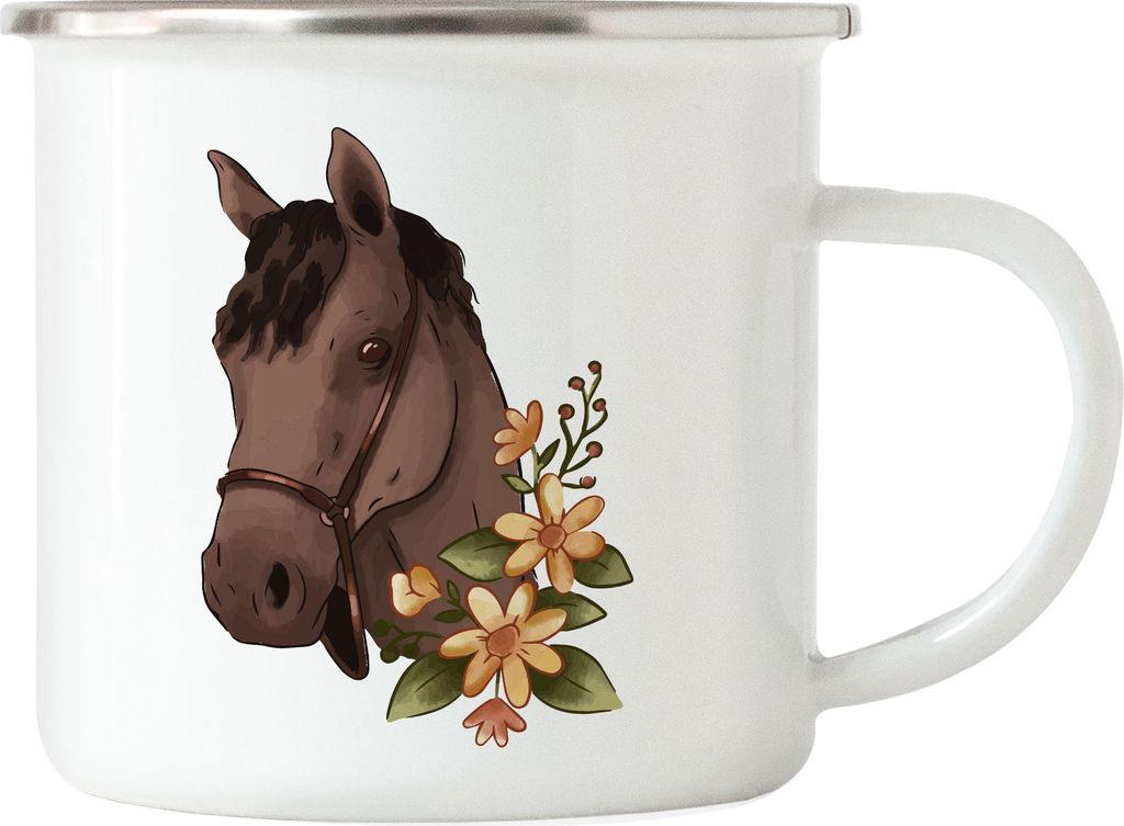 Pferd Emaille Tasse Liebe Pferde Hobbie Freiheit Pony Pferdeflüsterer Pferdeliebhaber Reiten Blumen Reiterin