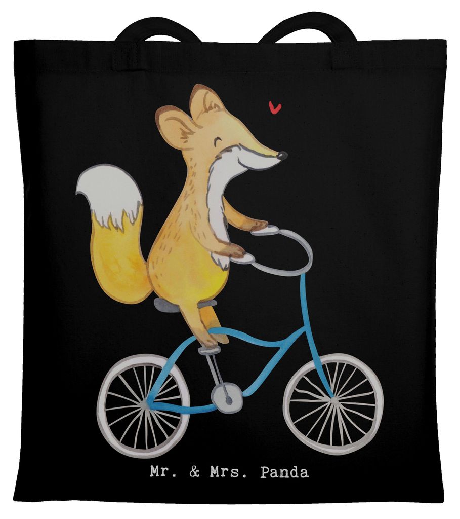 Mr. & Mrs. Panda Uni Tasche Fuchs Fahrrad fahren - Schwarz - Geschenk, Einkaufstasche, Trekking, Radeln, dokumententasche, Mountainbiking, Tote Bag...