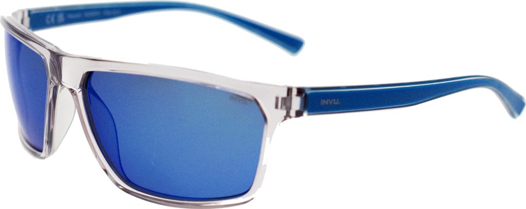 INVU. Sportbrille transparent-grau, Spiegel blau