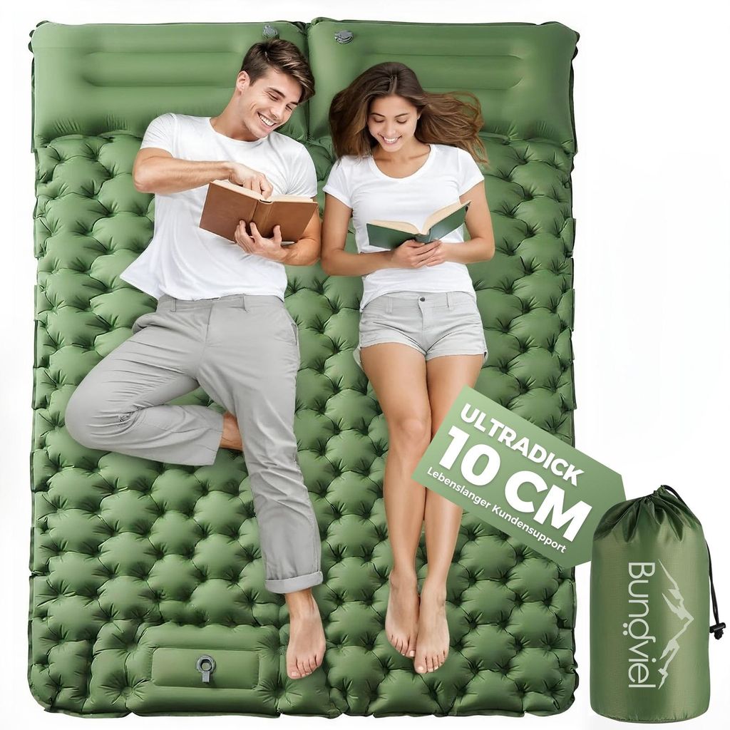 2 Personen Isomatte selbstaufblasend Camping Luftmatratze Campingmatte Fußpumpe für Camping, Wandern, Reisen, Rucksackreisen, Zelt