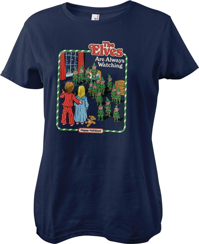 The Elves Are Watching Girly Tee - Medium - Navy
