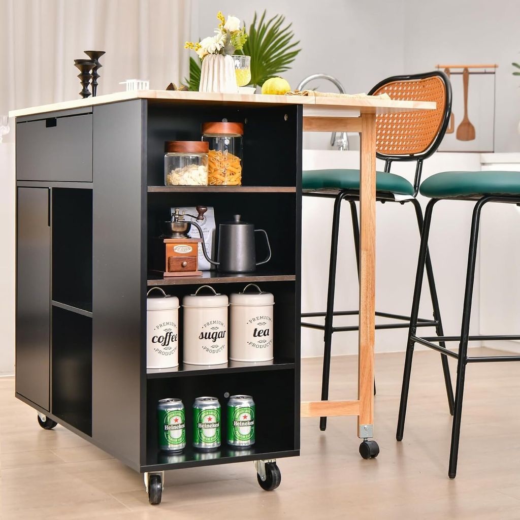 KOMFOTTEU Küchenwagen Kücheninsel Holz, Servierwagen mit Produktbild 3