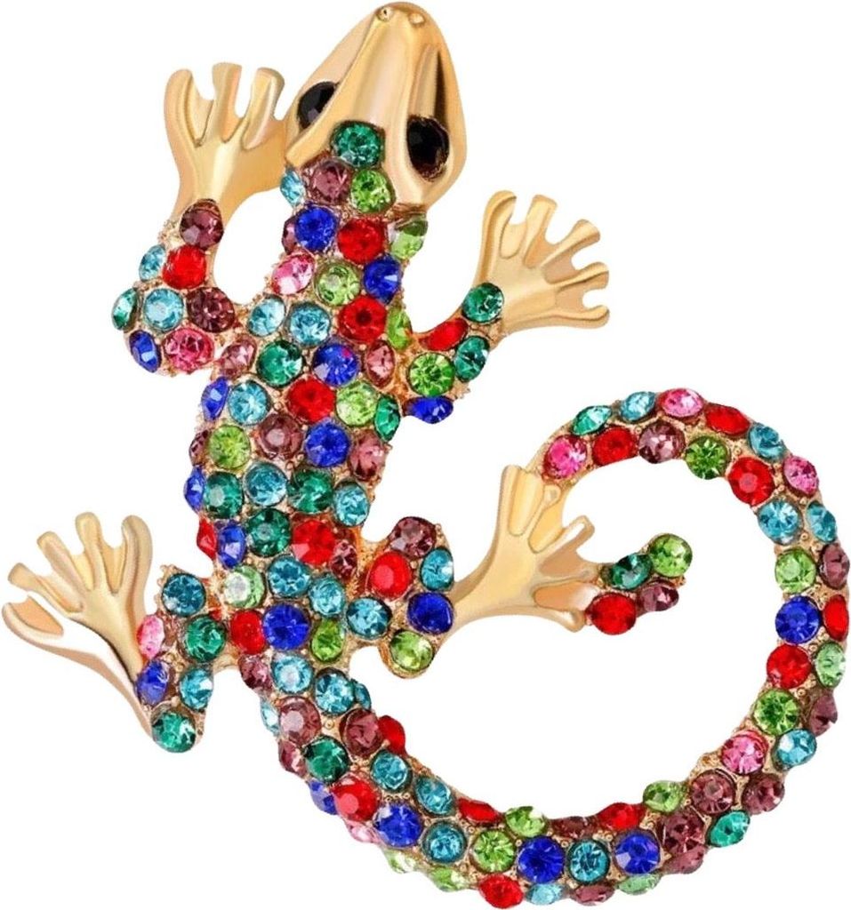 Eidechsen-Gecko-Brosche mit Strasssteinen