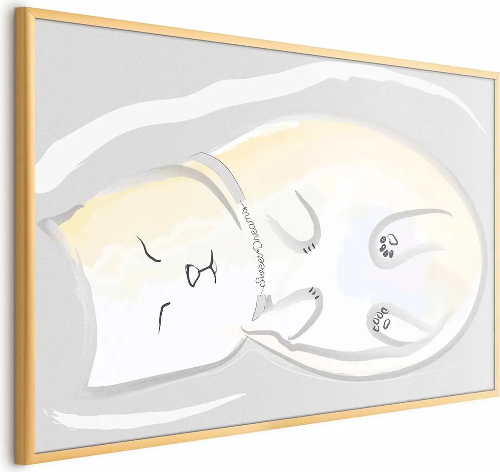 Poster Dolce Gattino Dormiente con Cornice Oro 90x60 cm - Idea Regalo