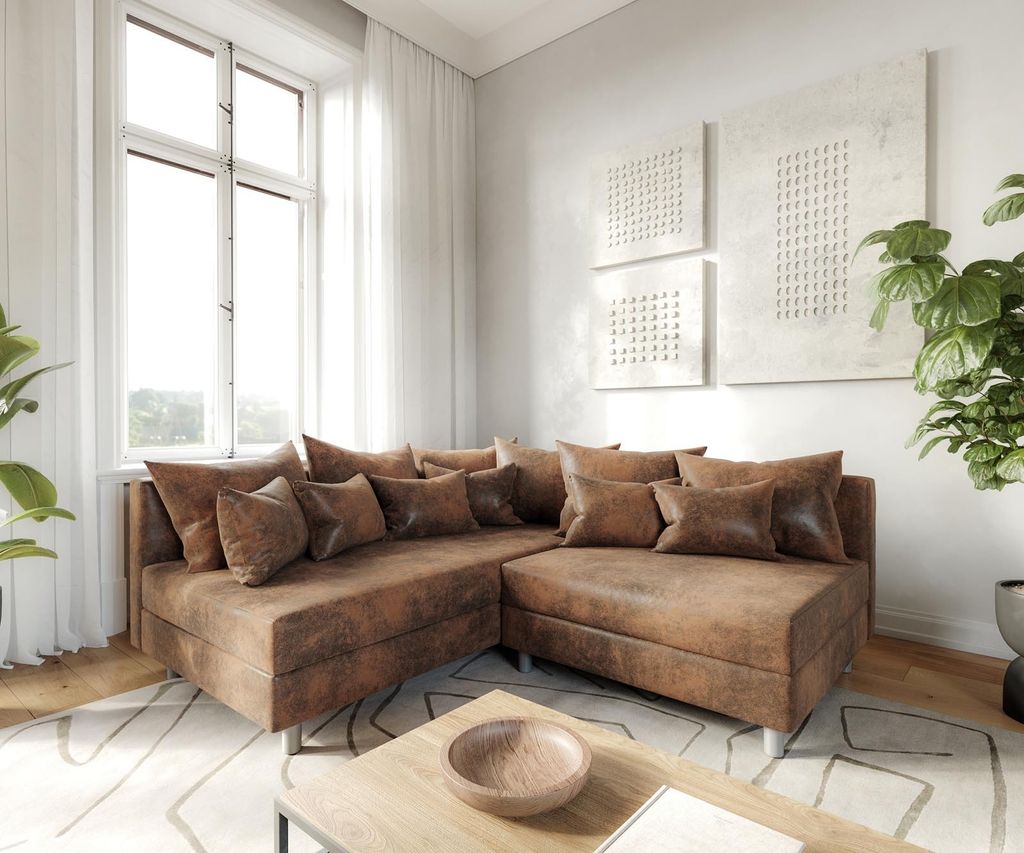 DELIFE Ecksofa Clovis Braun Antik Optik Ottomane Links Produktbild 
