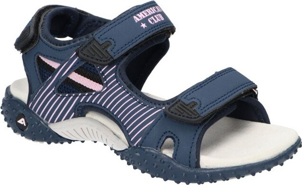 AMERICAN CLUB HL165 Solide KinderSandalen, Naturleder Innensohle, Klett Sandalen, Sportsandalen, Marineblaue 34