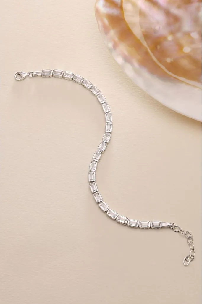 Bracelet argent ajustable zircone baguette : ne ternit pas, taille unique