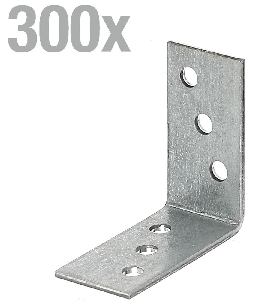 Alberts 300 x Winkelverbinder 40 x 40 x 20 mm – verzinkt, für zuverlässige Verbindungen