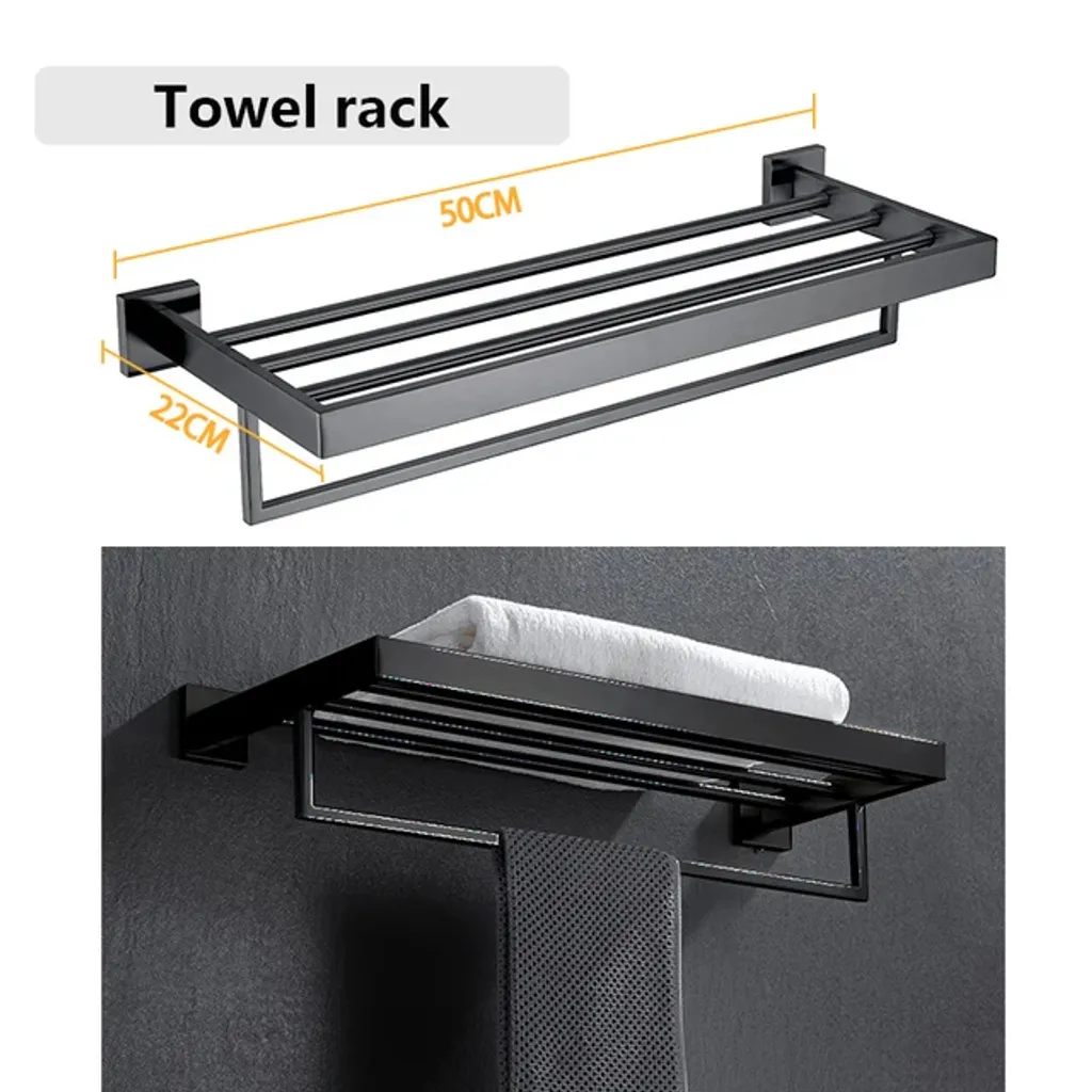 Ensemble de matériel de salle de bain robuste en métal noir, Réf 005FB - 2