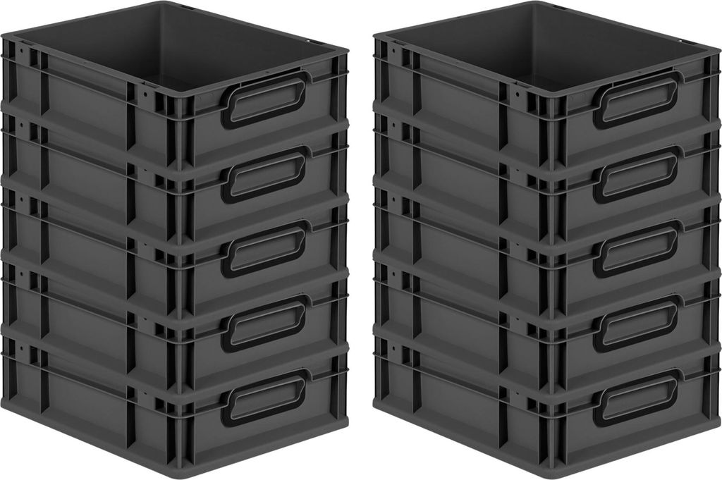 SparSet 10x Eurobox NextGen Color | HxBxT 12x30x40cm | 11 Liter | Griffe schwarz geschlossen | Glatter Boden | Schwarz | Eurobehälter, Transportbo...
