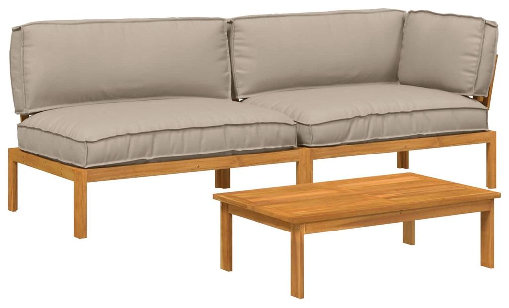 vidaXL Sofa Set mit Kissen Uni 3 pcs Taupe Massivholz Akazie