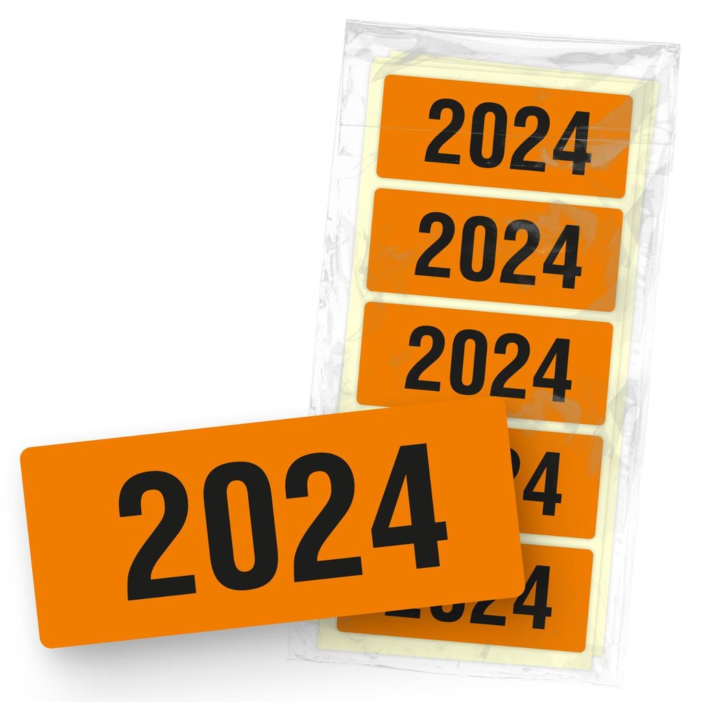itenga 50x Jahresetiketten 2024 orange rechteckig 6 x 2,5 cm aus Haftpapier
