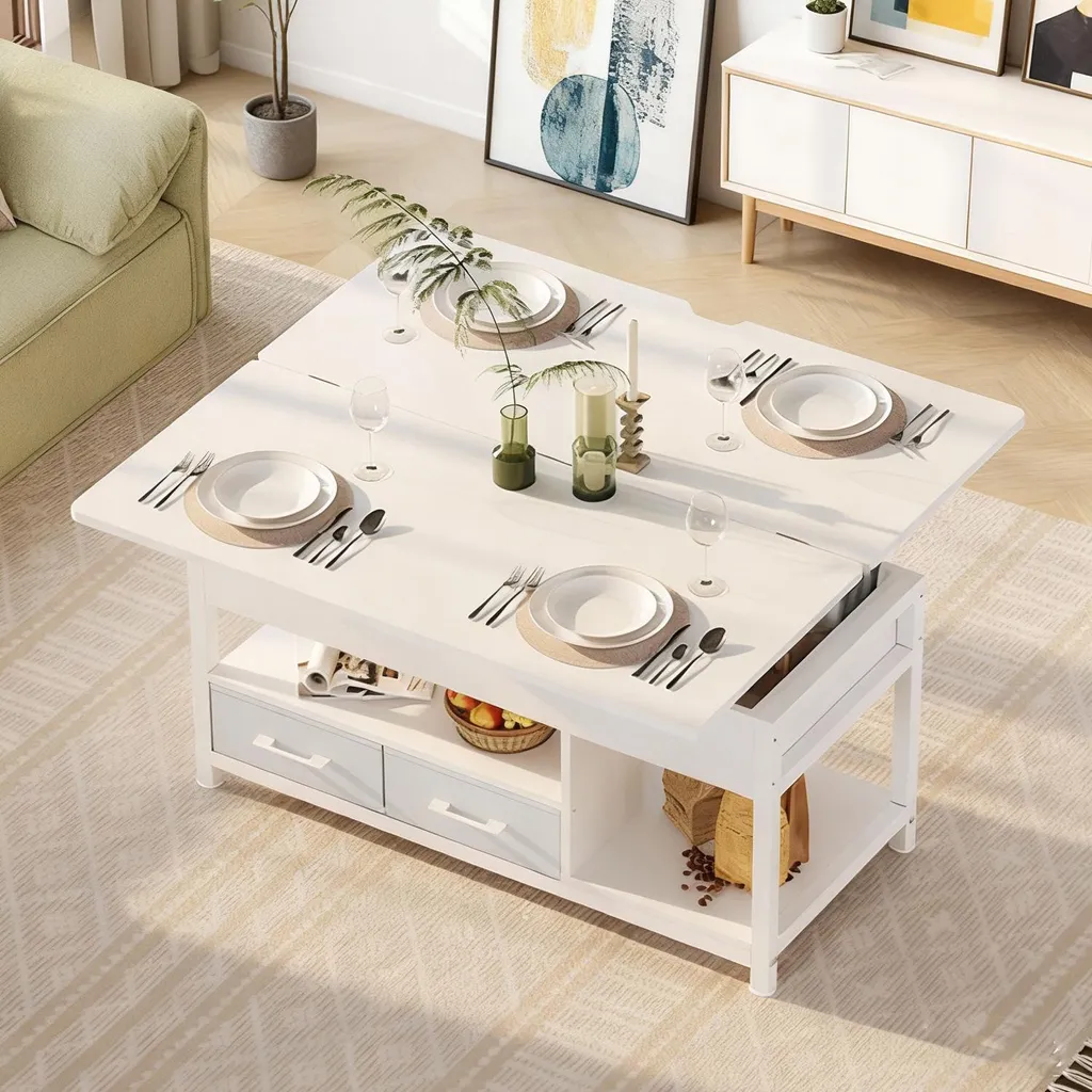 Table basse avec rangement caché KIMENICH et double tiroir intégré