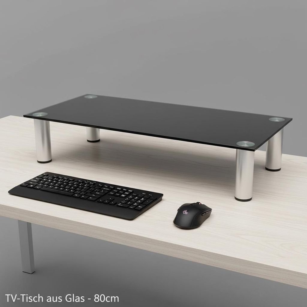 Mucola TV-Aufsatz Glas Fernseherhöhung Glasaufsatz TV-Rack Ständer Bildschirm Regal Erhöhung - Schwarz 80 cm