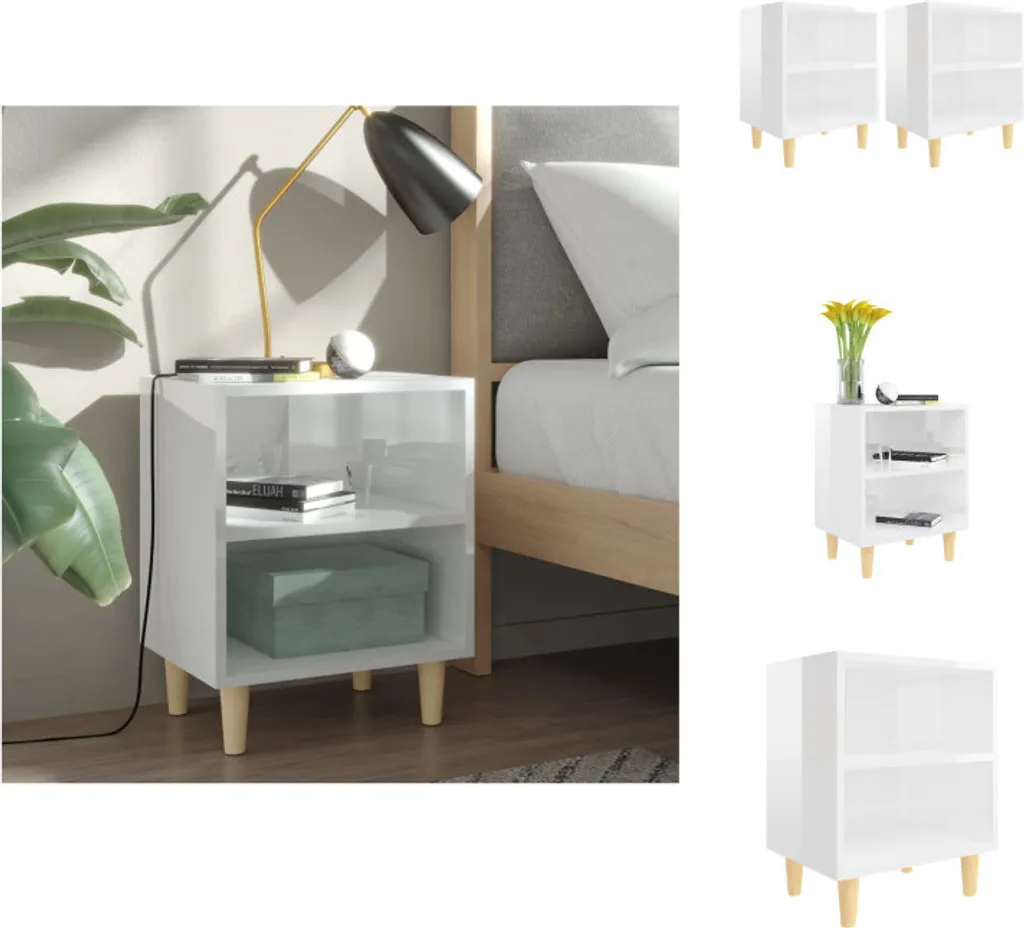 vidaXL Tables de nuit blanc brillant 40x30x50 cm avec pieds en bois massif