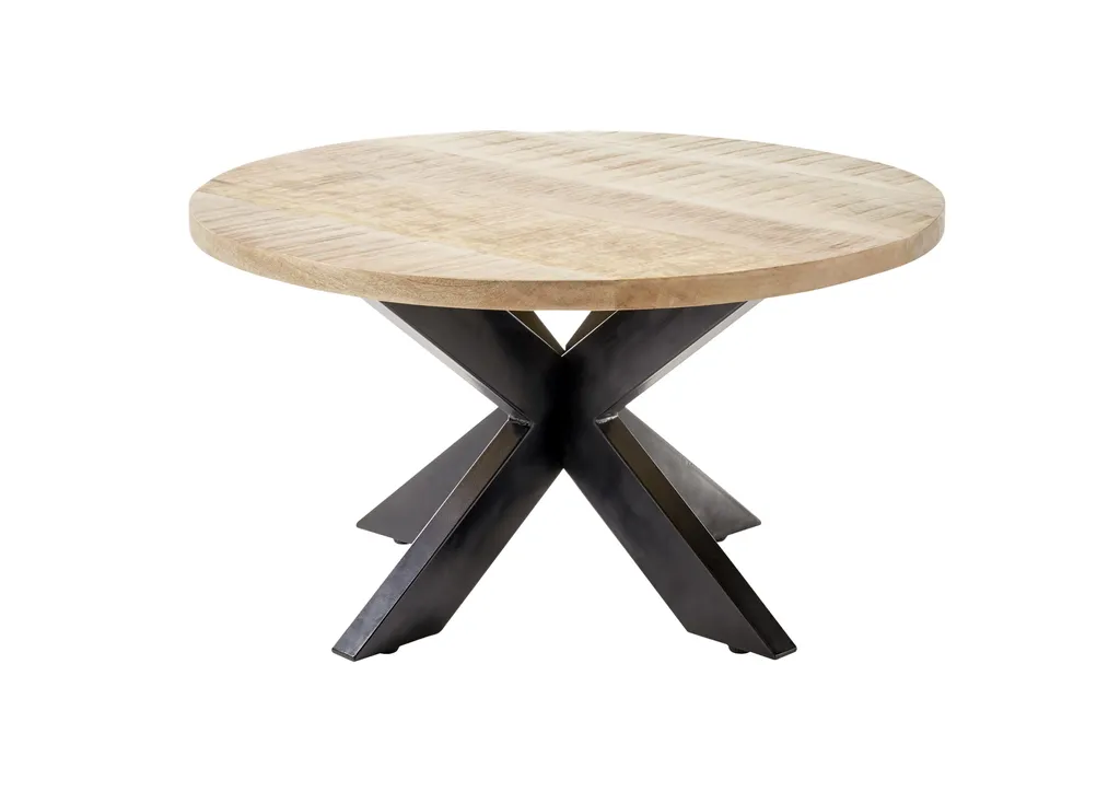 Table basse en bois de manguier Ø 80 cm avec structure métallique noire