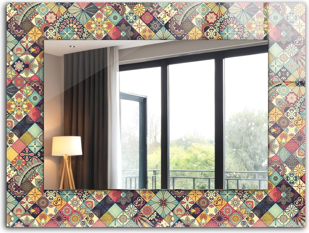 Dekorativer Wandspiegel - Bedruckter Spiegel - Motiv - 80x60 cm - Bunte Patchwork-Muster