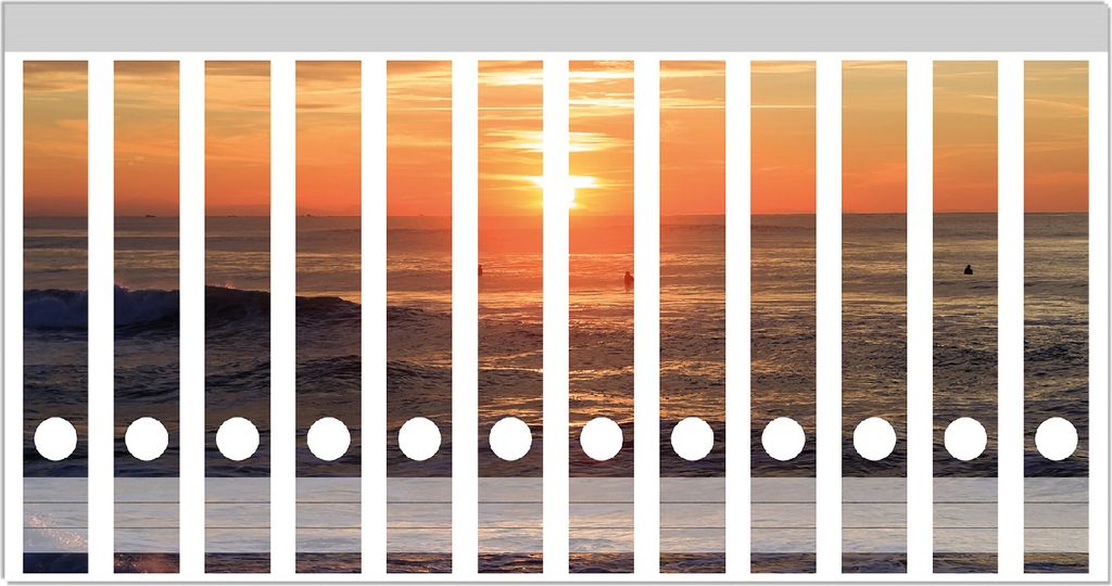 Wallario Ordnerrücken Sticker, selbstklebend für schmale Ordner, 12 Stück, Motiv Sonne über dem Meer