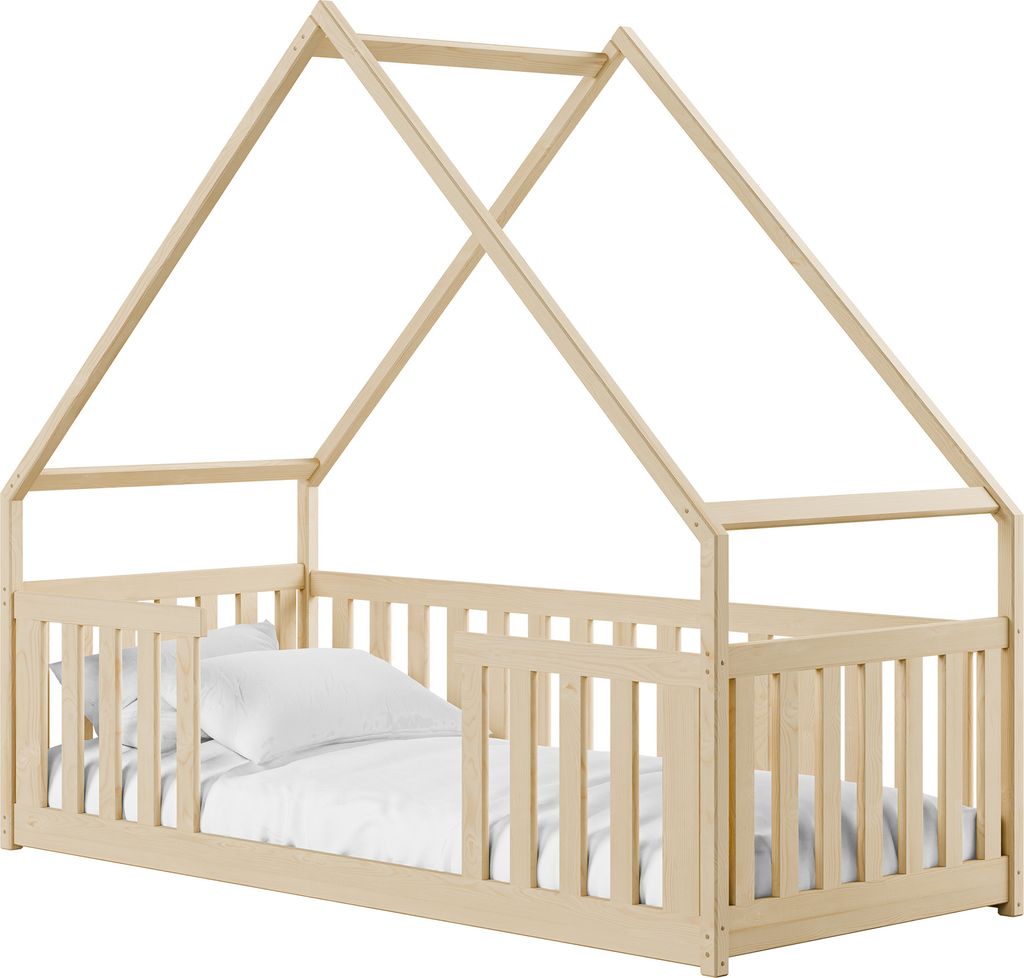 MIRJAN24 Kinderbett mit schubladen Bee, Hausbett, Lattenrost Flex aus Buchensperrholz (Farbe: Kiefer, Größe: 90x180 cm)