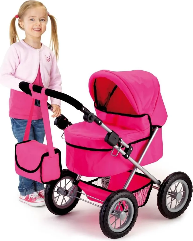 Poussette de poupée pliable rose Trendy avec guidon réglable Bayer - 5