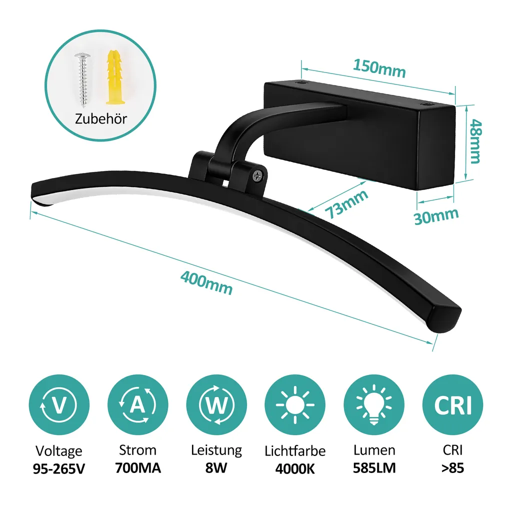 Éclairage LED pour Miroir de Salle de Bain 40cm - Lampe de Soin Visage