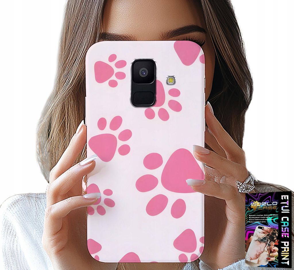 Etui Für Samsung A6 2018 - Rosa Hundepfoten, Rückseite, Etui