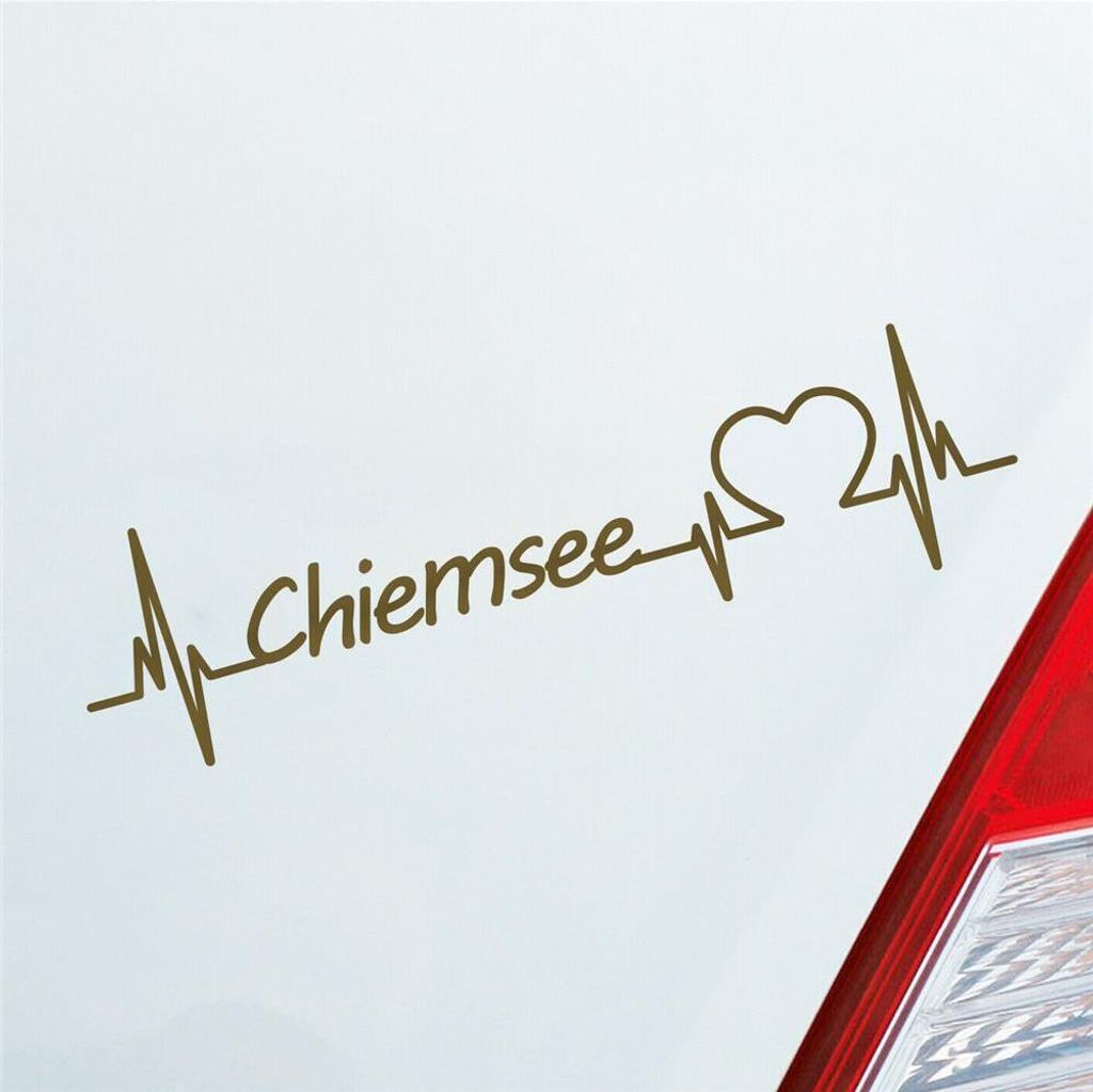 Auto Aufkleber Chiemsee Herz Puls See Sea Liebe Love 19x5 cm Gold Sticker Heckscheibenaufkleber