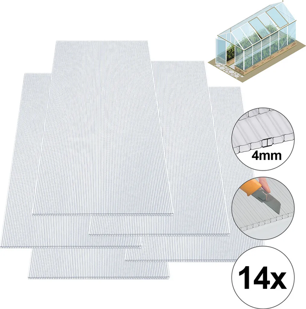 Lot de 14 Plaques de Polycarbonate pour Rénovation de Serre Jardin 4mm