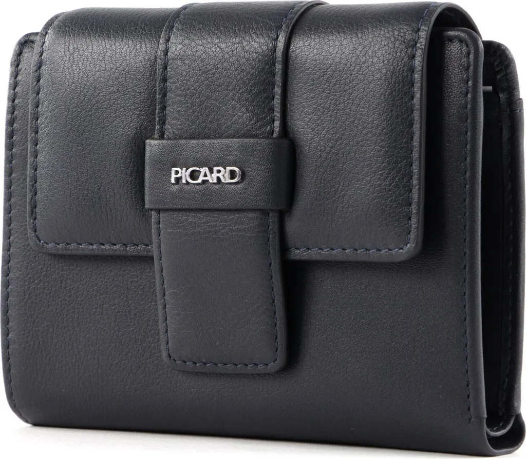 Petit Portefeuille Cuir Navy Bleu Picard Como 1 avec Rabat de Sécurité