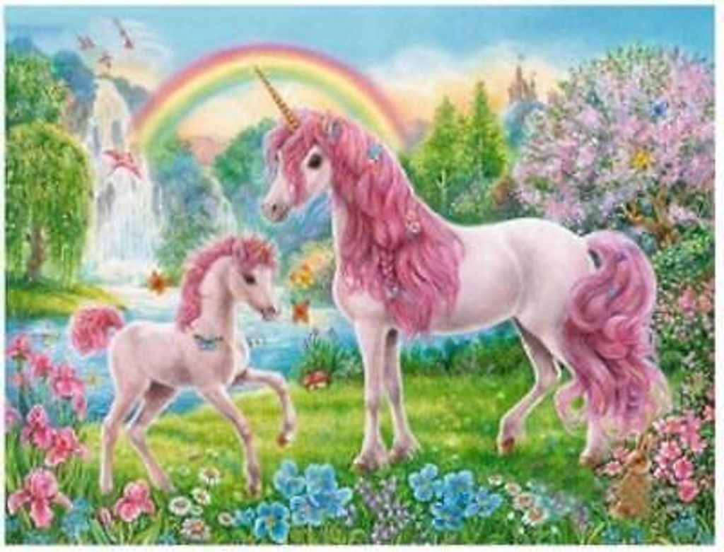 50x40 cm Malen nach zahlen Set mit Holzrahmen Einhörner, Regenbogen
