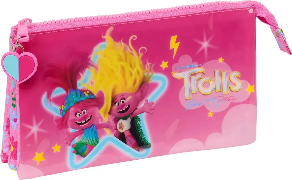 Astuccio 3 Scomparti Trolls Pink 22cm - Il Must-Have per Piccole Star