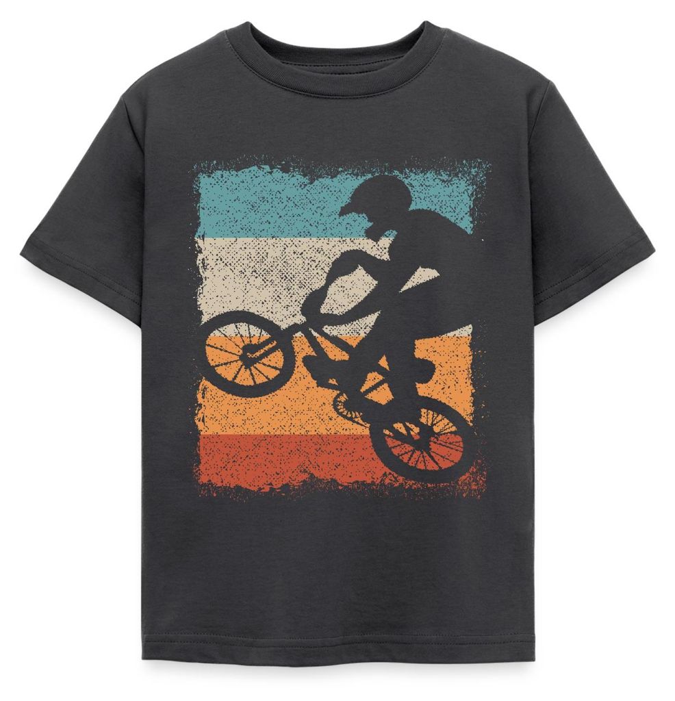 Spreadshirt BMX Sprung Vintage Kinder T-Shirt, 98/104 (3-4 Jahre), Dunkelgrau