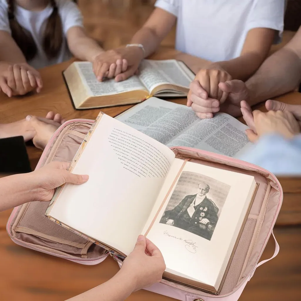 Prokva Housse pour Bible Rose avec Poignée, Grand Format pour Étudiants