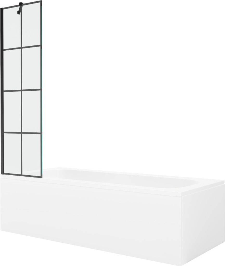 Mexen Vega rechteckige Badewanne 170 x 70 cm mit Verkleidung und 1-flügliger Duschabtrennung 50 cm, Schwarzes Design - 550117077